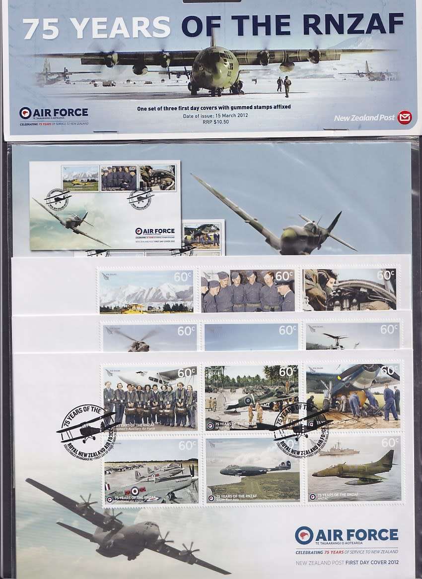 NEW  ZEALAND - 2012 Celebration of 75 Years of Royal NZ Air Force pack with 3 FDCs